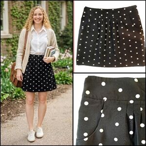 Worthington Classic Black & White Polka Dot Pleated Pockets Mini Skirt Size 12P